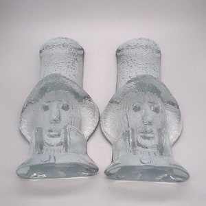 Vintage Blenko Clear Glass Pilgrim Bookends Ice Floe Sculpture
