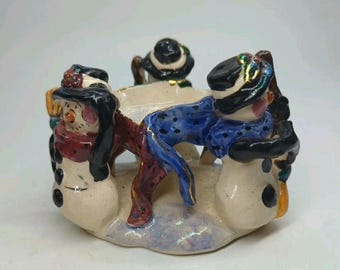 Vintage Snowman Tealight Candle Holder Blue Sky Clayworks Heather Goldminc 2001