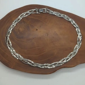 Vintage Silver Tone Braided 3 Strand Napier Necklace 15&quot;