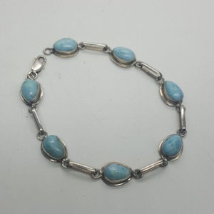 Vintage Sterling Silver Blue Larimar Cabochons Gemstone Link Bracelet 7”