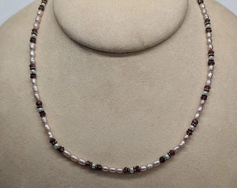 SAJEN Sterling Silver Pearl Crystal  Bead Necklace 18"
