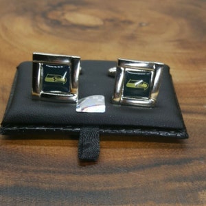 SEATTLE SEAHAWKS CUFFLINKS Football Team Silvertone Square Blue