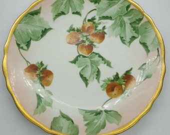 G. D. & Cie Limoges Plate Avenir Gold Edge Strawberries(?) Signed 8.25" Plate