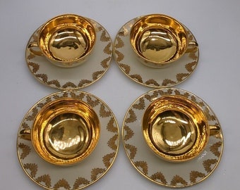 Set of 4 Vintage Porcelain KPM? Gold Painted Demitasse Cups & Saucers