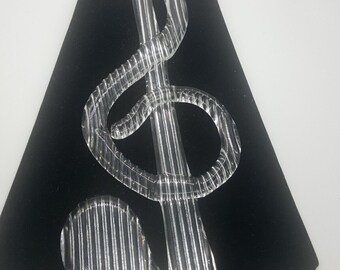 Long Flat Musical Treble Clef Clear Art Glass Paperweight Decor
