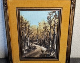 Acrylic On Canvas Painting Path Through Woods Signed Velvet And Wood Frame