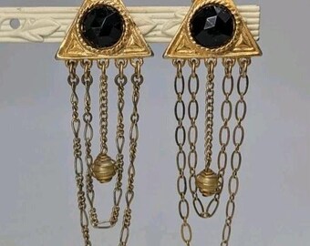 Vintage Gold Tone YOHAI Clip On Earrings Triangle Dangle Bold Statement