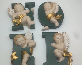 Vintage BURWOOD Christmas NOEL  Cherubs 1987 Decor Green