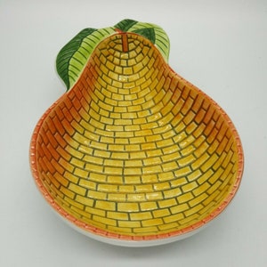 Vintage Clay Art Yellow Brick Pear Serving Dish Bowl Trinket Dish C.A.