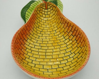 Vintage Clay Art Yellow Brick Pear Serving Dish Bowl Trinket Dish C.A.