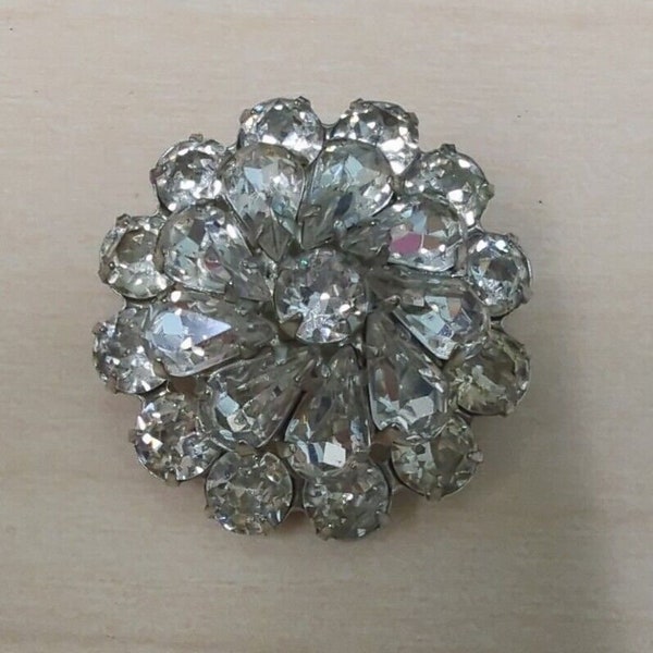 Vintage Weiss Single Clip-On Clear Rhinestones