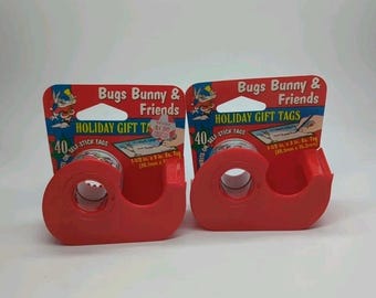 VINTAGE Lot Of 2 Looney Tunes Bugs Bunny & Friends Holiday Gift Tags Rolls of 40