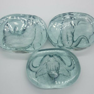 Set of 3 Ngwenya Recycled Handmade Art Glass Paperweights Rhinoceros Elephant