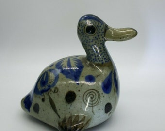 Vintage Mexico Pottery Hand Painted Duck Goose Figurine
