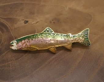 Vintage William Wm Spear Enamel Salmon Pin 1986