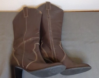 Franco Sarto Mid-Calf Leather Boots Brown Size 8M Womens 3" Heel