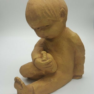 Vintage Clay Sculpture Boy Holding Foot Dave Grossman Designs
