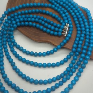 Five Strand Dyed Blue Howlite Beaded Necklace Cylinder Clasp