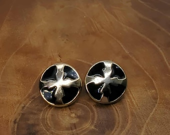 Vintage Pakula Black Enamel Earrings Goldtone