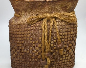 Art Pottery Vase Textured Drawstring Pouch Purse 5.5"