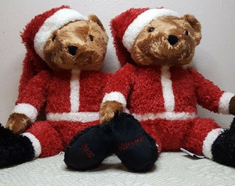 Set of 2 Jolly Bear Bon Marche Limited Christmas Plush Holiday Santa Bear 2002