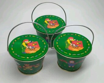Vintage 1982 Small Christmas Bucket Tin Midwest Importers Inc. Lynn Gates Lot 3