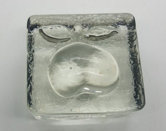 Recycled Glass Square Clear Apple Block Paperweight