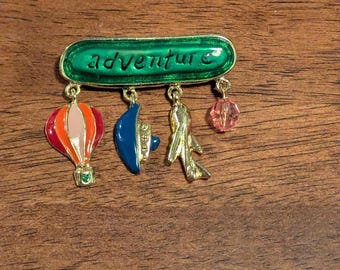 Vintage TC Signed Enamel Adventure Brooch