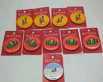 Vtg NOS Kathy Cartoon Merry Christmas Pin Back Buttons