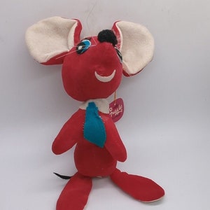 Vintage Fun-World Huggles Red Mouse Stuffed Sawdust Japan Plush