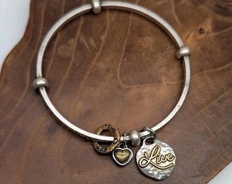 Brighton Bangle Charm Bracelets Silver & Gold Plate Folk Art Style You Are Loved