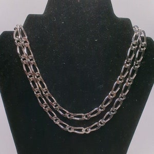 Vintage 17" Monet Signed Necklace Silver Tone Link Chain Cuban Link