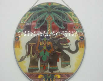 Joan Baker Designs Raj Elephant Stained Glass Suncatcher Palm Tree