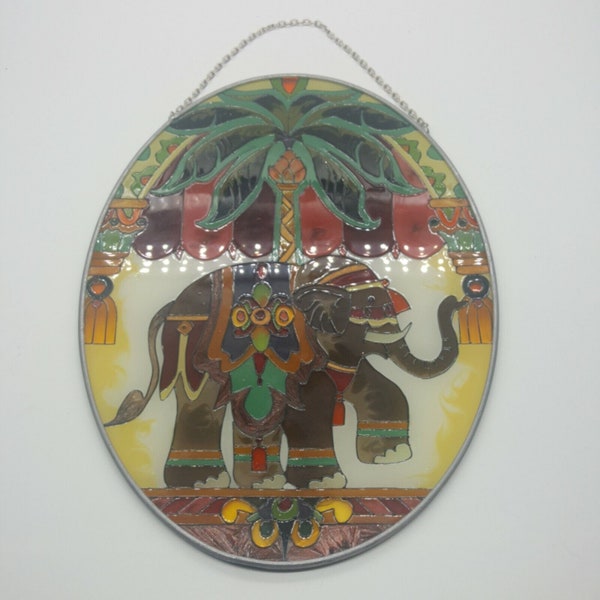 Joan Baker Designs Raj Elephant Stained Glass Suncatcher Palm Tree