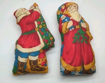 Vintage Christmas Cloth Santa Ornaments Lot 2 Handsewn