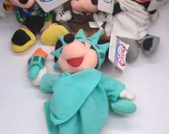 Disney Store Bean Bag Plush 3 Mickey  1 Minnie Liberty Pilot Toga Tourist