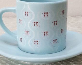 Robin Egg Blue Starbucks Demitasse Cup & Saucer Christmas Wreath 2004