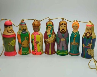 Painted Wooden Nativity Set Ornaments Colorful