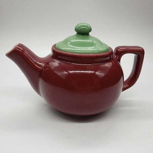 Vintage Coorsite Burgundy Single Serve 4&quot; Teapot 1930s RARE Model 843 Green Lid