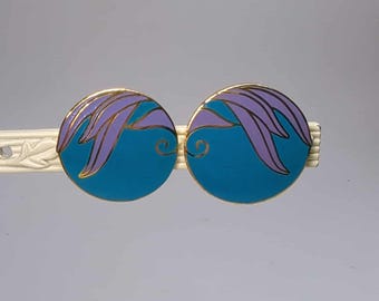 Vintage Isle Of Skye Blue Purple Enamel Clip On Earrings
