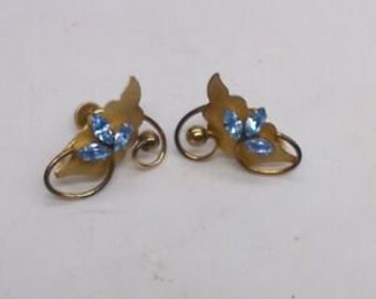 JMS Vintage 12K GF Blue Stone Screw Back Earrings
