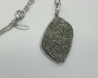 Marcia Moran Silver Toned Sparkly Silver Druzy Pendant Necklace