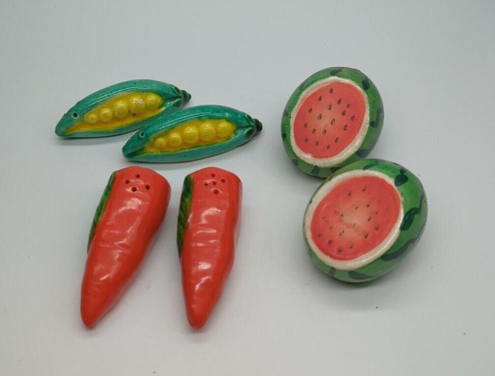 Vintage Lot 3 Carrots, Peas And Watermelon Salt And Pepper Shakers Japan