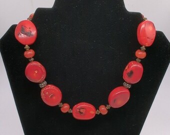 Bulky Smooth Dyed Red Coral Necklace Estate