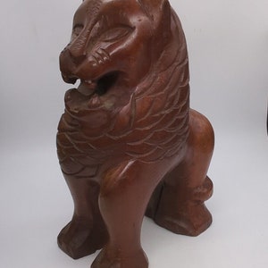 Hand Carved Wooden Foo Lion Primitive Folk Art Figure