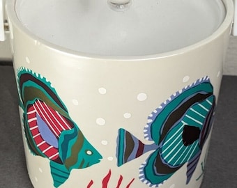 Vintage Kraftware Tropical Fish Ice Bucket MCM Retro