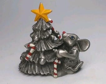Hudson Fine Pewter 1982 Trimming the Tree Mouse Figurine