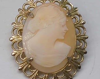 Vintage Signed Coro Lady Cameo Brooch Pin