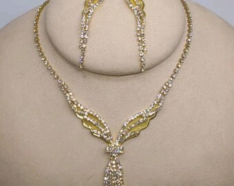 Christina Collection Gold Tone Crystal Rhinestones Necklace And Earring Set