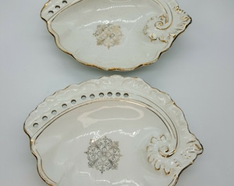Set of 2 Laughlin Semi-Vitreous Colonial Scalloped Shell Trinket Dish